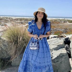 ZARA Openwork Embroidered Blue Dress New